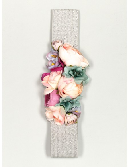 Cinturón elástico flores plata