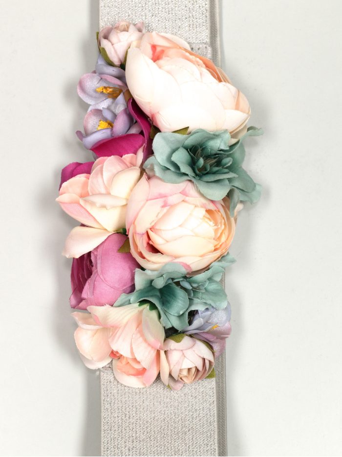 Cinturón elástico flores plata