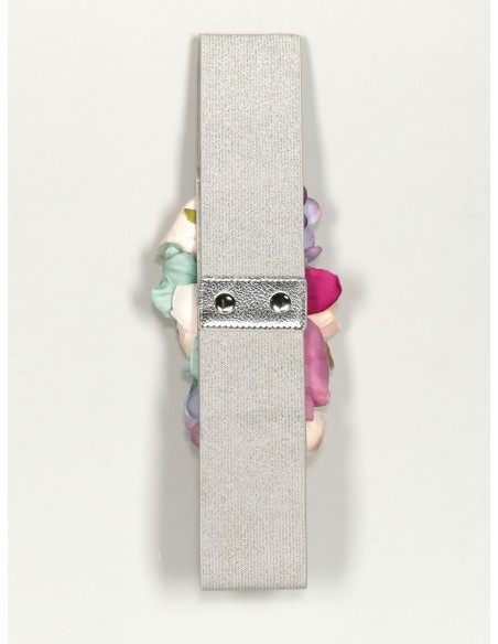 Cinturón elástico flores plata