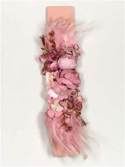 Cinturón elástico flores plumas rosa