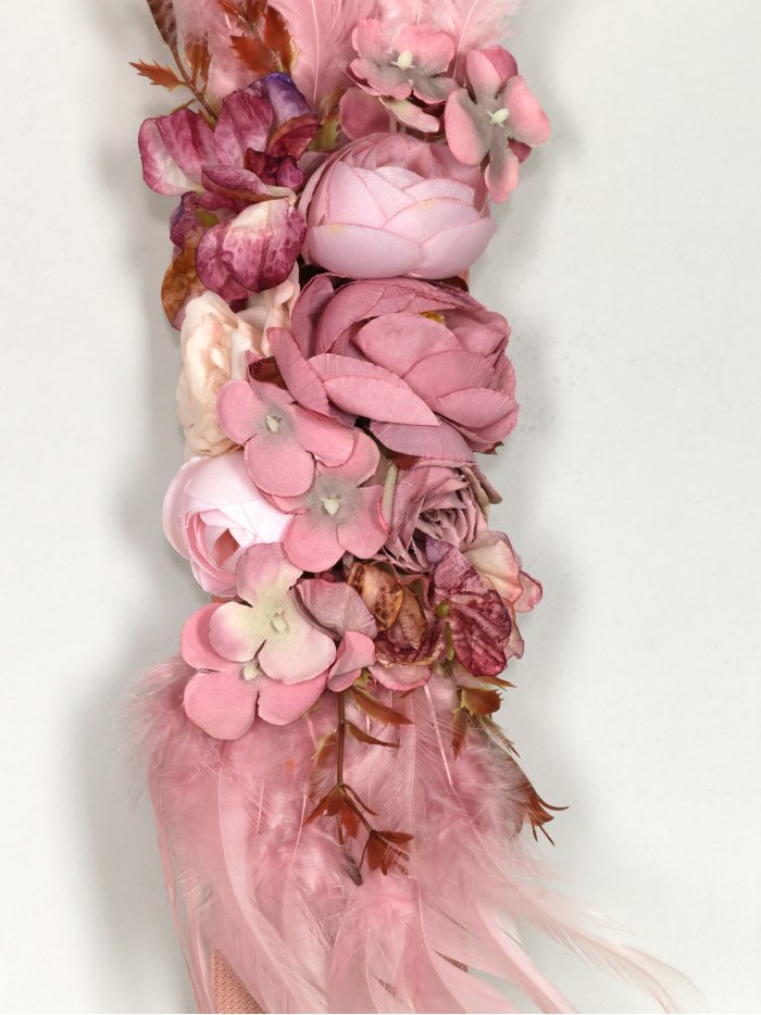 Cinturón elástico flores plumas rosa