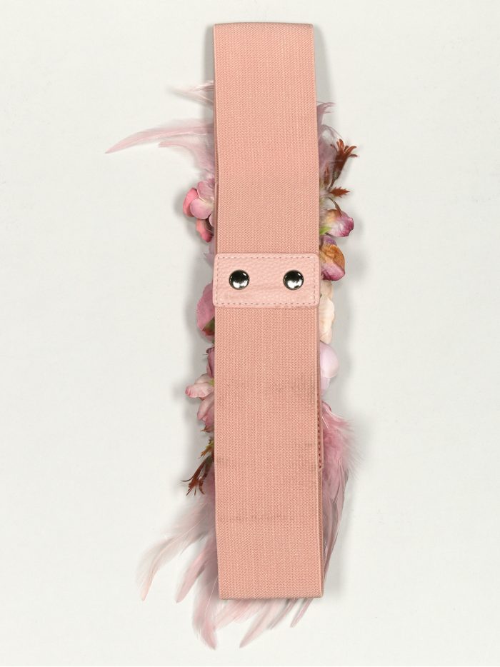 Cinturón elástico flores plumas rosa