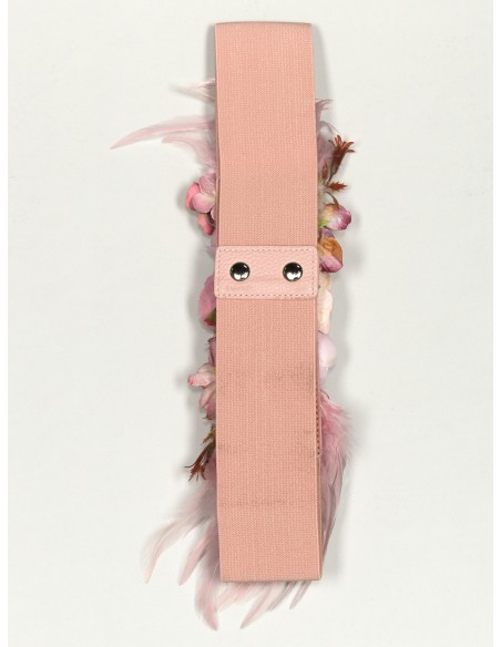 Cinturón elástico flores plumas rosa