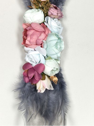 Cinturón elástico flores plumas plata 2