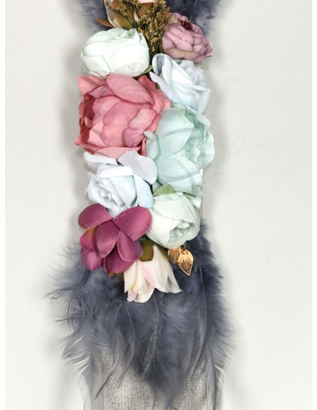 Cinturón elástico flores plumas plata