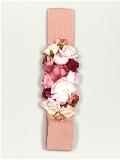 Elastic belt with flowers rosa