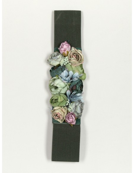Cinturón elástico flores verde-militar