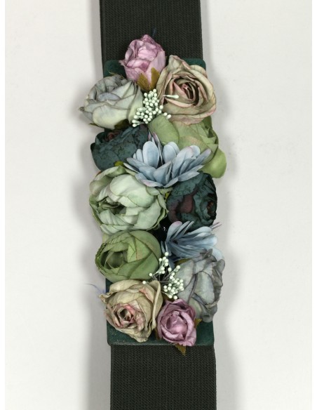 Cinturón elástico flores verde-militar