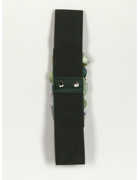 Cinturón elástico flores verde-militar