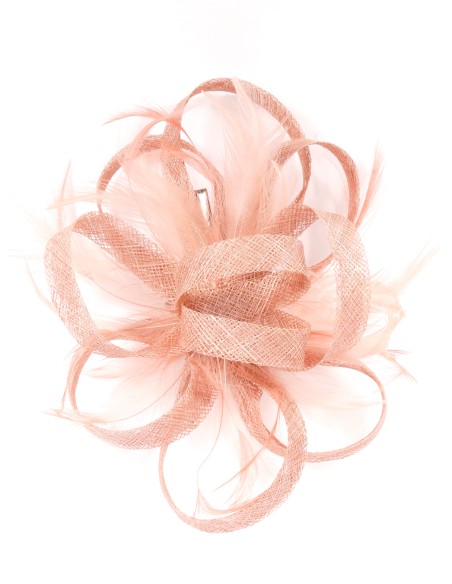 Tocado mediano plumas rosa-palo