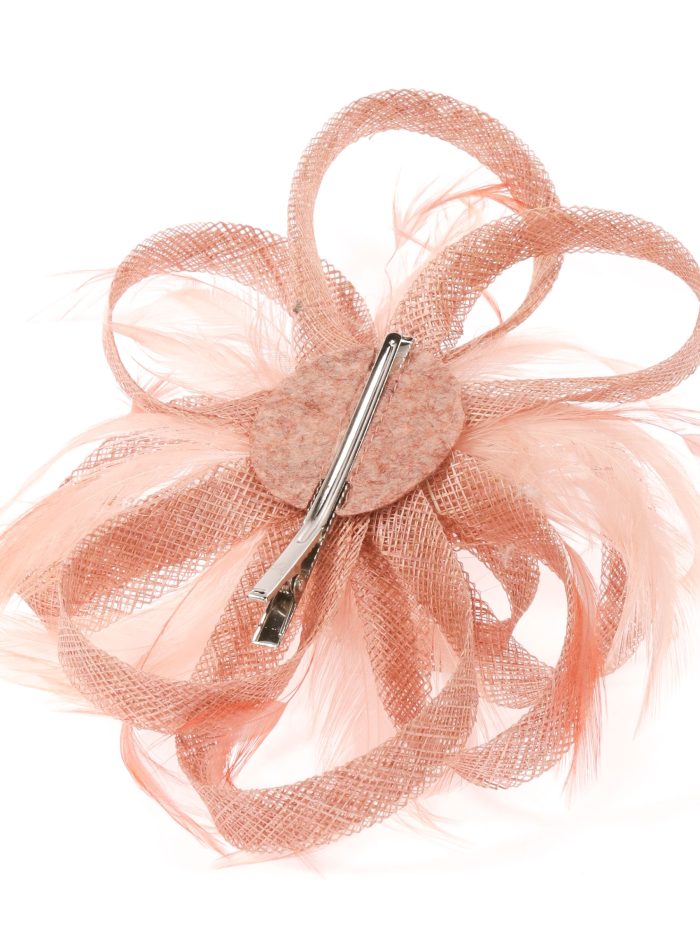 Tocado mediano plumas rosa-palo