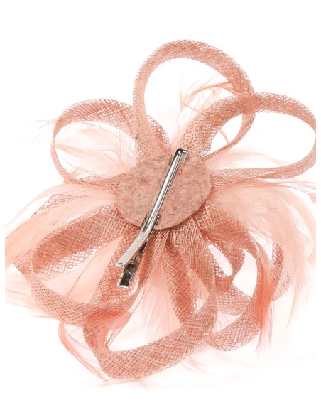 Tocado mediano plumas rosa-palo