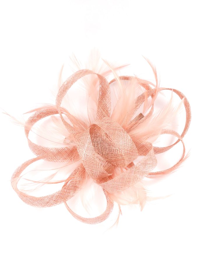 Tocado mediano plumas rosa-palo