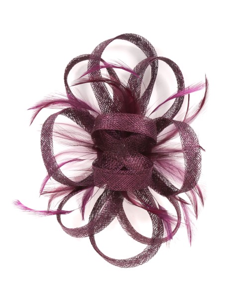 Tocado mediano plumas berenjena