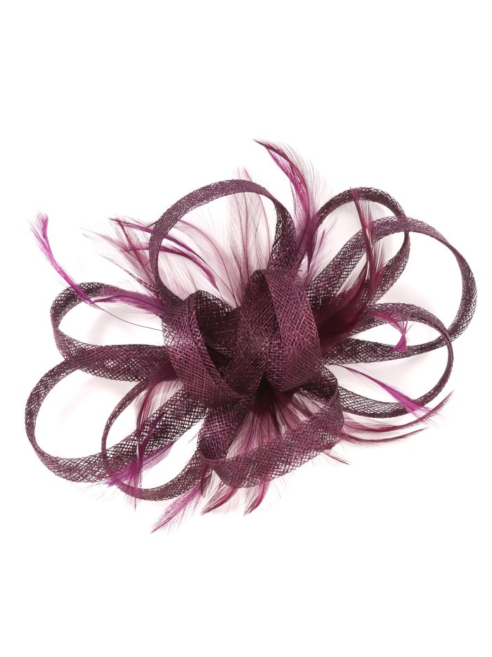 Tocado mediano plumas berenjena