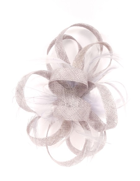 Tocado mediano plumas plata