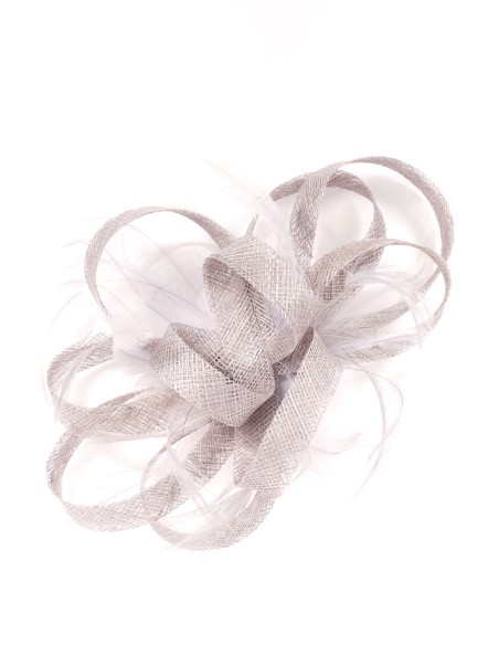 Tocado mediano plumas plata