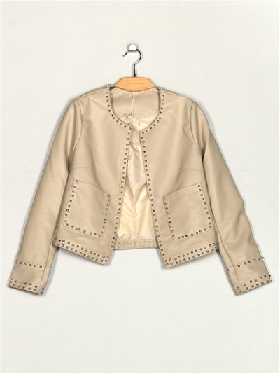 Studded faux leather jacket apricot (S-XL)