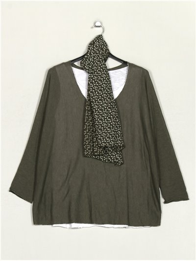 Plus size sweater with scarf + top verde-militar