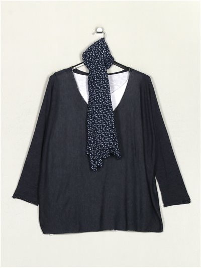 Plus size sweater with scarf + top marino