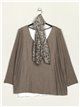 Plus size sweater with scarf + top taupe