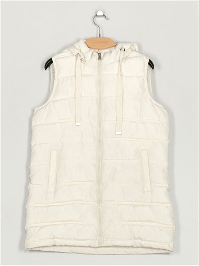 Quilted long waistcoat with hood beige (M-XXL)