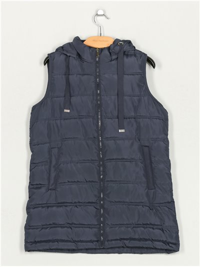 Quilted long waistcoat with hood navy (M-XXL)