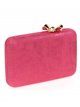 Faux leather clutch with flower fucsia