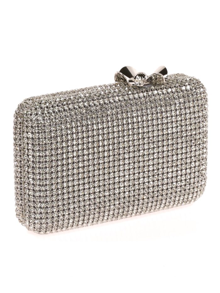 Clutch fiesta pedrería flor plata