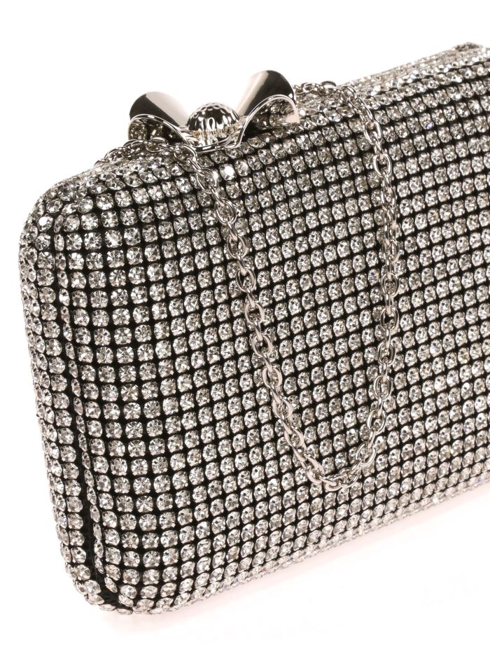 Clutch fiesta pedrería flor negro-plata