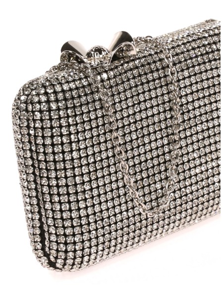 Clutch fiesta pedrería flor negro-plata