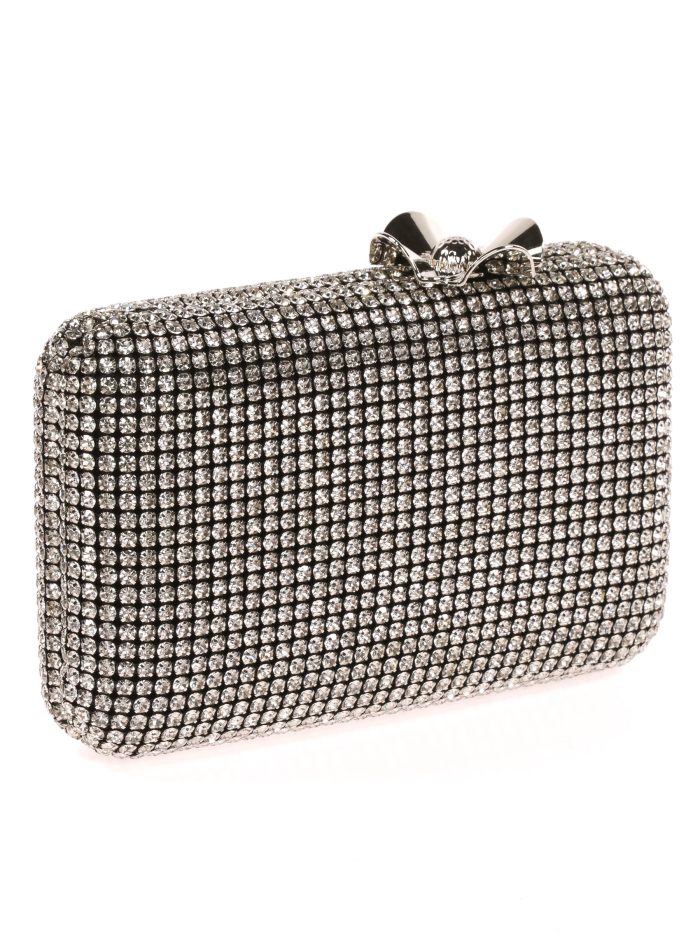 Clutch fiesta pedrería flor negro-plata