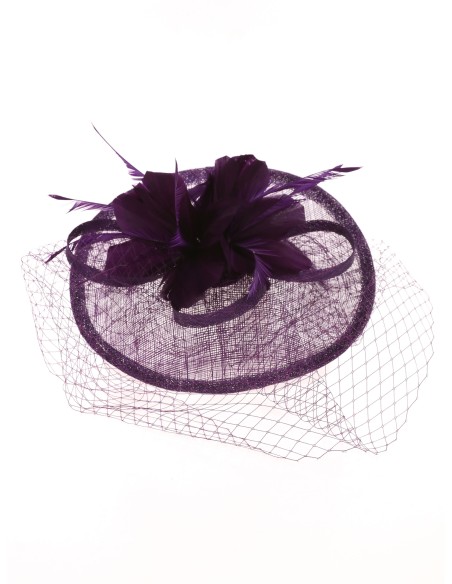 Tocado mediano plumas berenjena