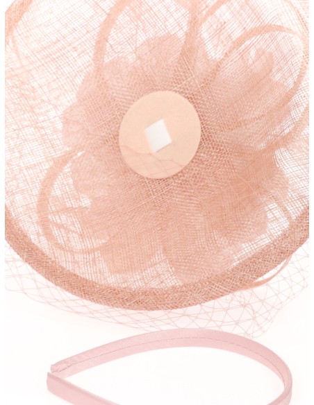 Tocado mediano plumas rosa-palo