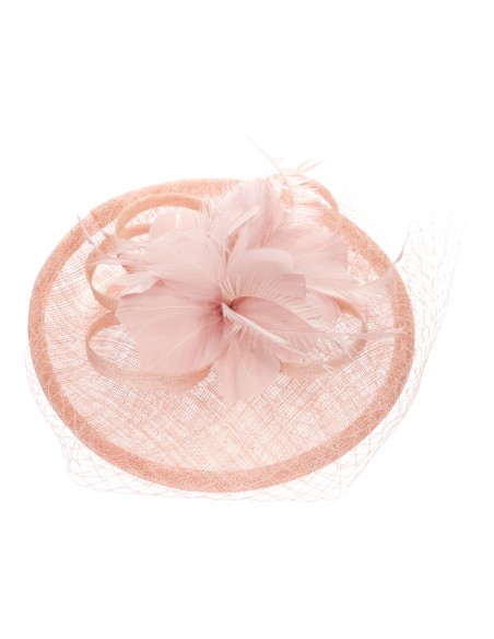 Tocado mediano plumas rosa-palo