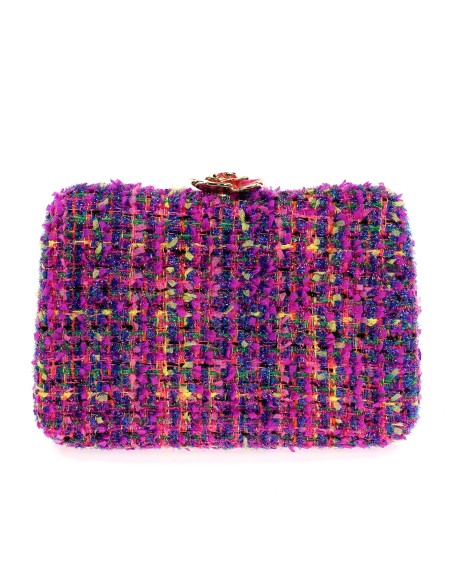 Clutch fiesta tweed flor fucsia