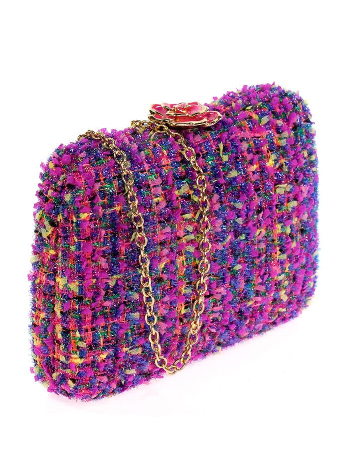 Clutch fiesta tweed flor fucsia