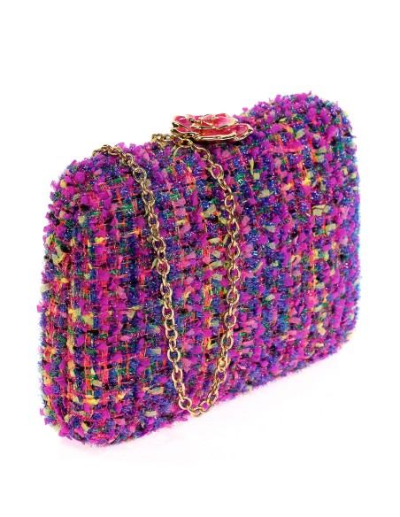 Clutch fiesta tweed flor fucsia