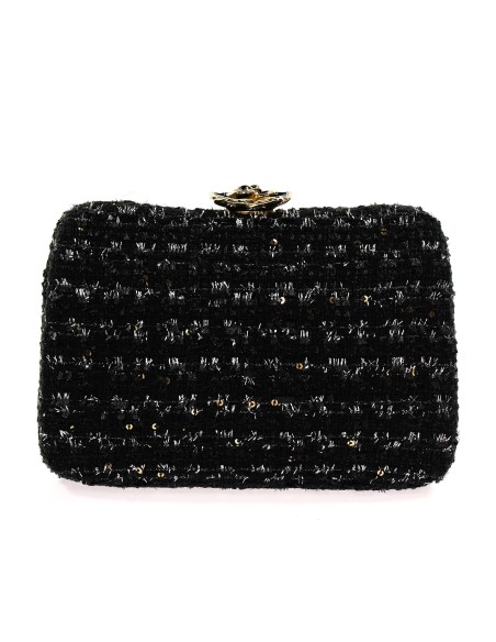 Clutch fiesta tweed flor negro