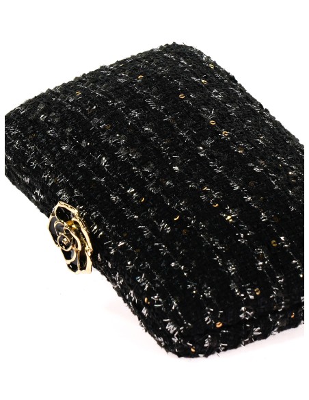 Clutch fiesta tweed flor negro