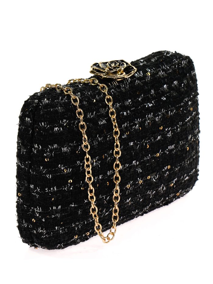 Clutch fiesta tweed flor negro