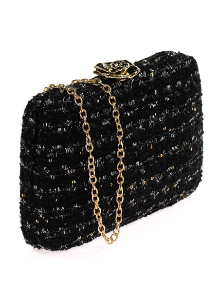 Clutch fiesta tweed flor negro