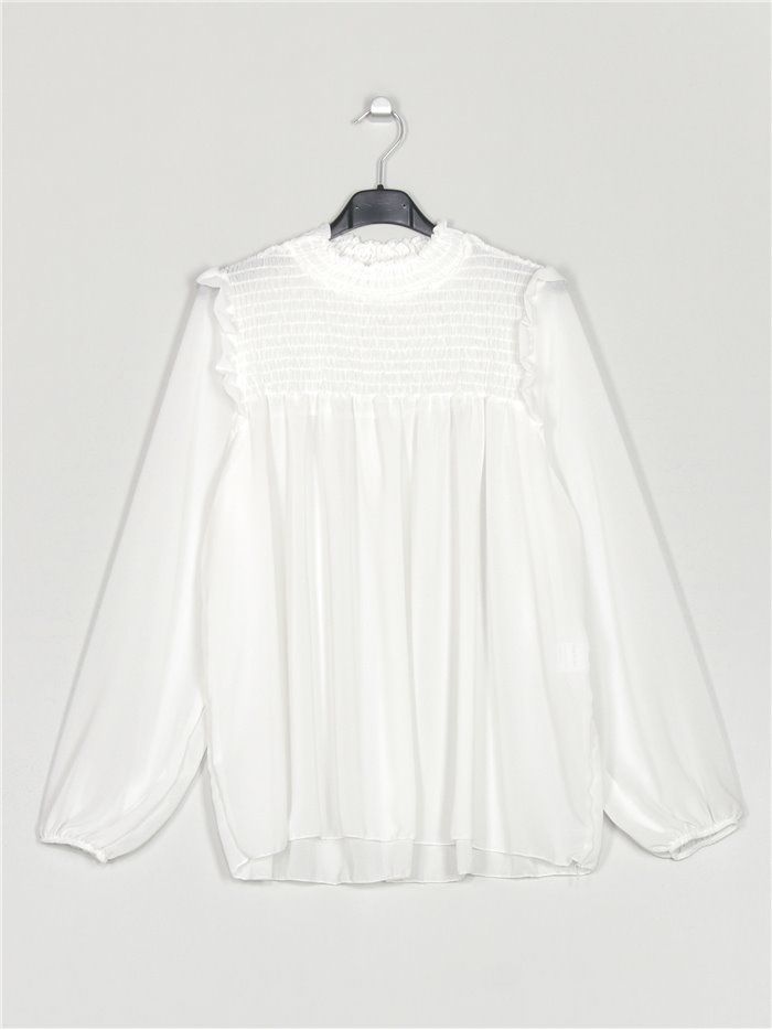 Oversized gathered blouse blanco