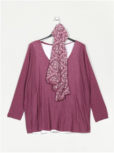 Plus size sweater with scarf + top purpura