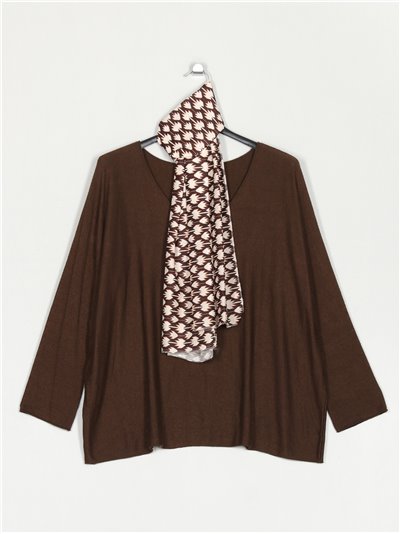 Oversized sweater with scarf marron