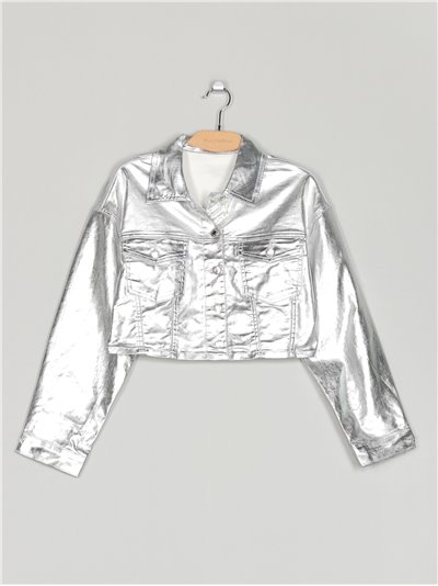 Metallic thread cropped denim jacket plata (S-XXL)