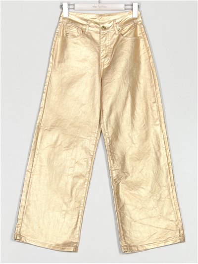 Jeans rectos metalizados tiro alto oro (XS-XL)
