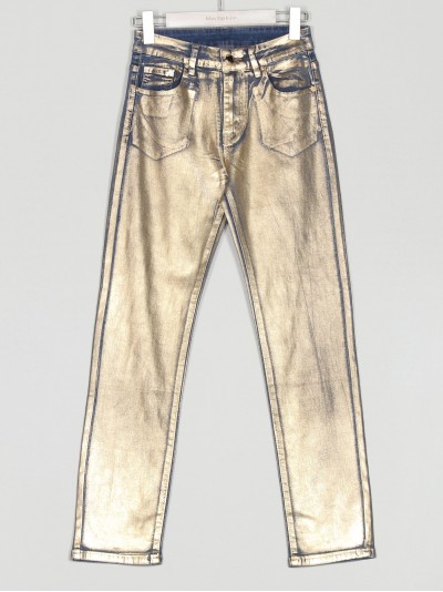 Jeans metalizado tiro alto oro (36-46)