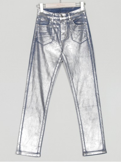 Jeans metalizado tiro alto plata (36-46)