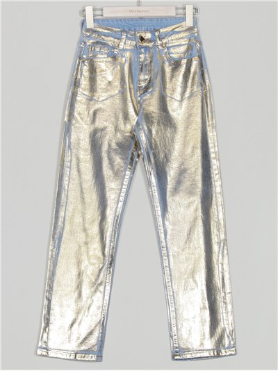 Jeans metalizado tiro alto oro (S-XXL)